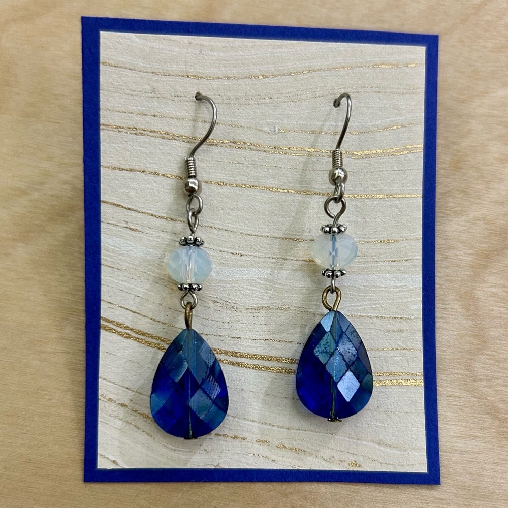Elegant Sterling Silver & Deep Blue Teardrop Austrian Crystal Drop Earrings
